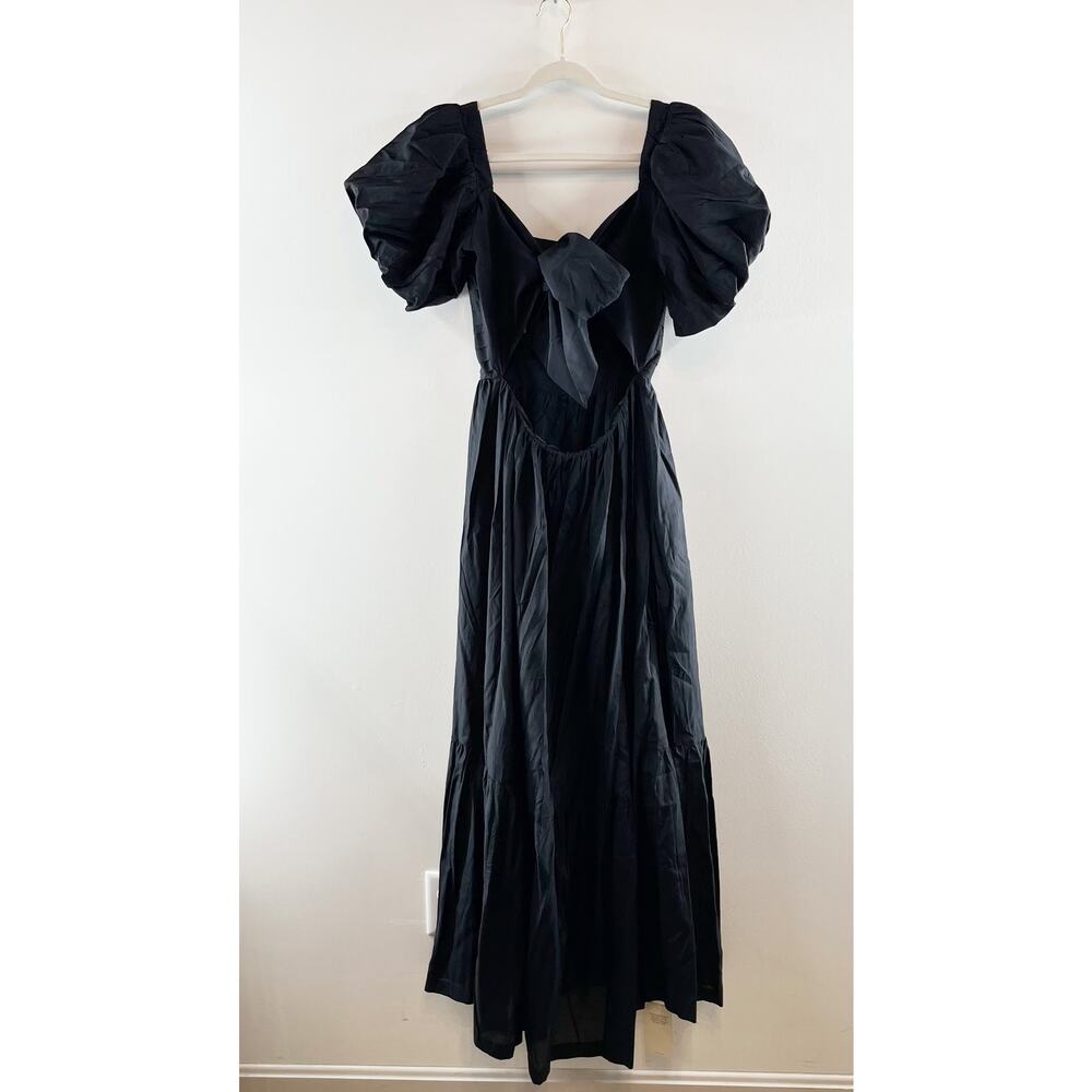 Abercrombie Emerson Puff Short Sleeve Bow Tie Back Maxi Dress Black Medium - Picture 3 of 4